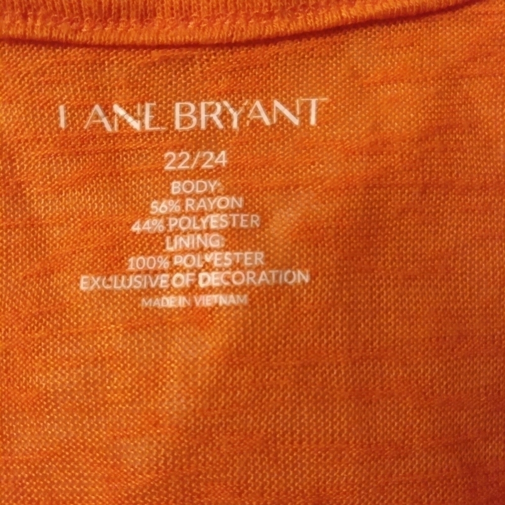 lane Bryant Sleeveless Top, sz  22/24, Orange, 56%Rayon 44% polyester, pre-owned - Picture 4 of 7
